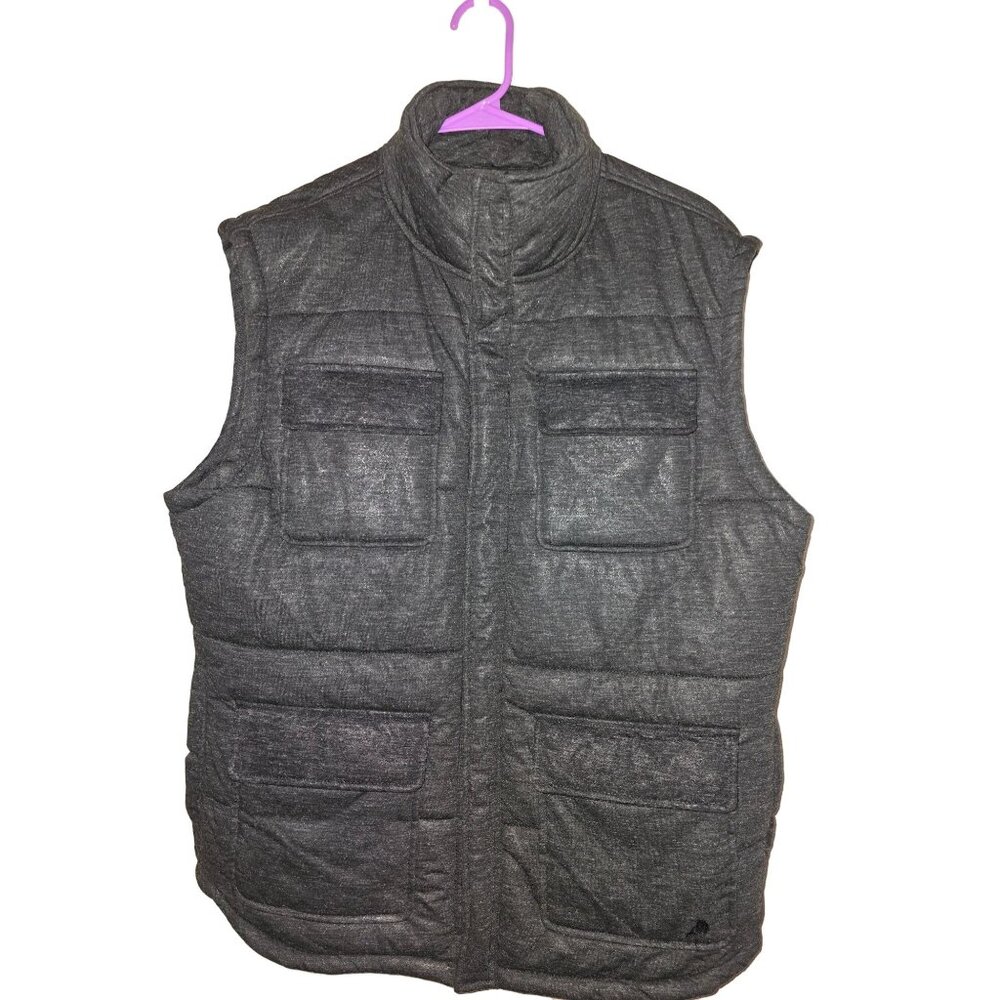 Tunellus Mens Quilted Dark Gray Vest XL With Multiple Pockets &‎ High Collar